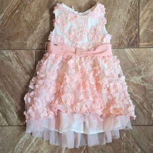 MAYORAL PINK AND WHITE EMBOSSED TULLE FLORAL DRESS, SIZE 2T